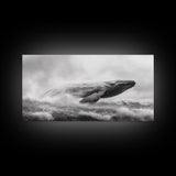 Breaching Whale, Ocean Waves, Marine Power, Framed Canvas Print, Nautical Bathroom Wall Art, Whale Watching Theme, Coastal Photography Art