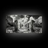 Ocean Pier, Seaside Dock, Crashing Waves, Canvas Print, Dramatic Coastal Wall Art, Black And White Decor, Bathroom Or Hallway Photography