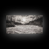 Mountain River Rapids, Adventure Landscape, Moody Forest Wall Art, Nature Explorer Vibes, Rustic Cabin Decor, Canvas Print