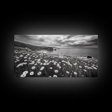 Coastal Flower Field, Ocean Meadow Scene, Seaside Wildflower Landscape, Serene Botanical Print, Living Room Art, Canvas Print