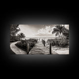 Beach Path, Coastal Dock, Tropical Palms, Canvas Print, Vacation Vibes, Boho Seaside Decor, Bathroom Wall Art, Nautical Island Landscape