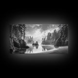 Forest Coast, Secluded Beach, Ocean Rocks, Misty Trees, Framed Canvas Print, Nature Wall Art, Living Room Decor, Moody Landscape