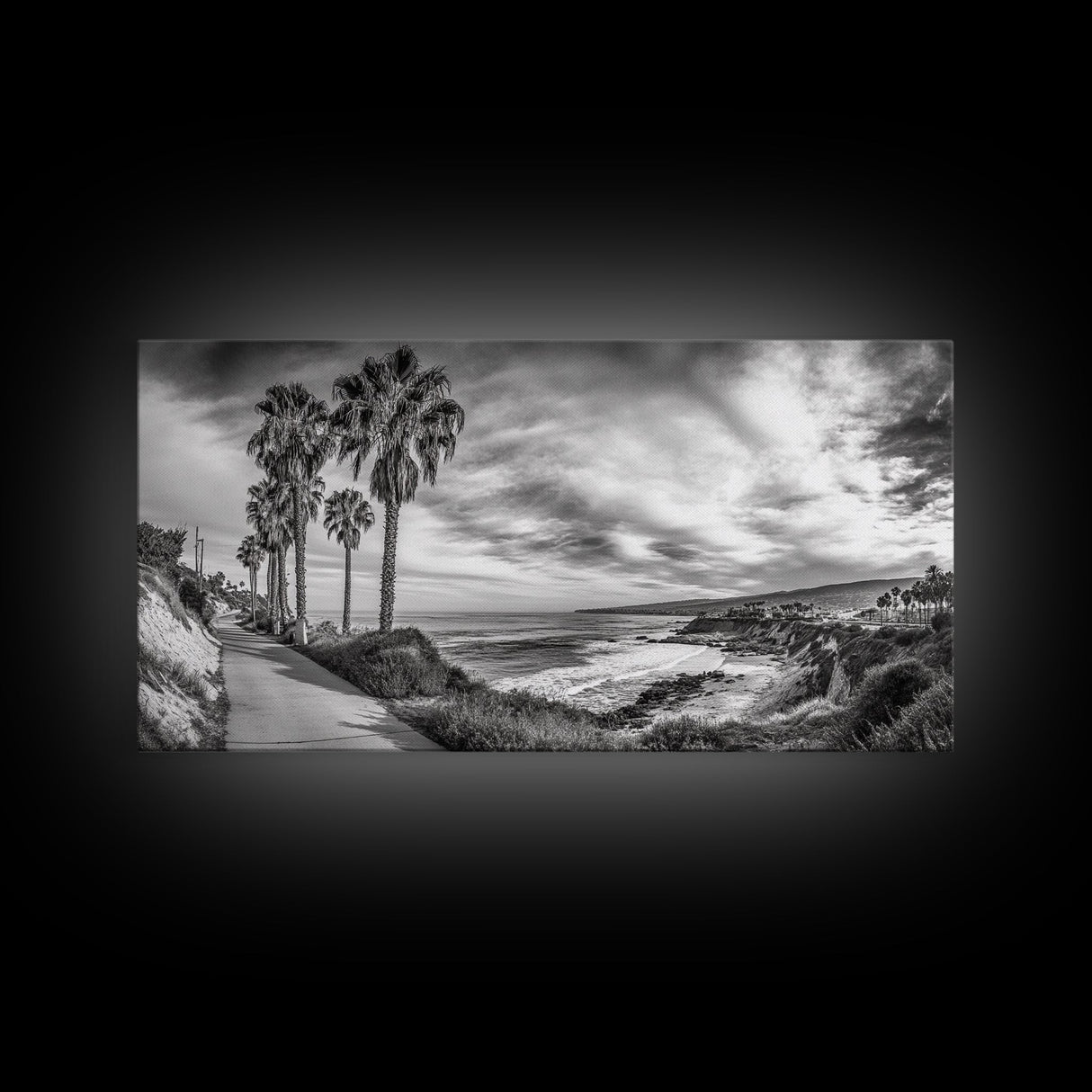Palm Coast, Coastal Path, Ocean View, Scenic Walk, Canvas Print, California Beach Art, Entryway Decor, Tropical Landscape, Office Decor