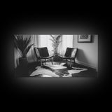 Leather Chairs, Cowhide Rug, Indoor Plants, Modern Farmhouse, Framed Canvas Print, Minimalist Living Room Art, Cozy Home Decor