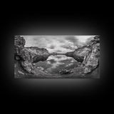Mountain Lake, Rocky View, Cloud Reflection, Nature Landscape, Canvas Print, Rustic Home Decor, Bedroom Wall Art, Explorer Style