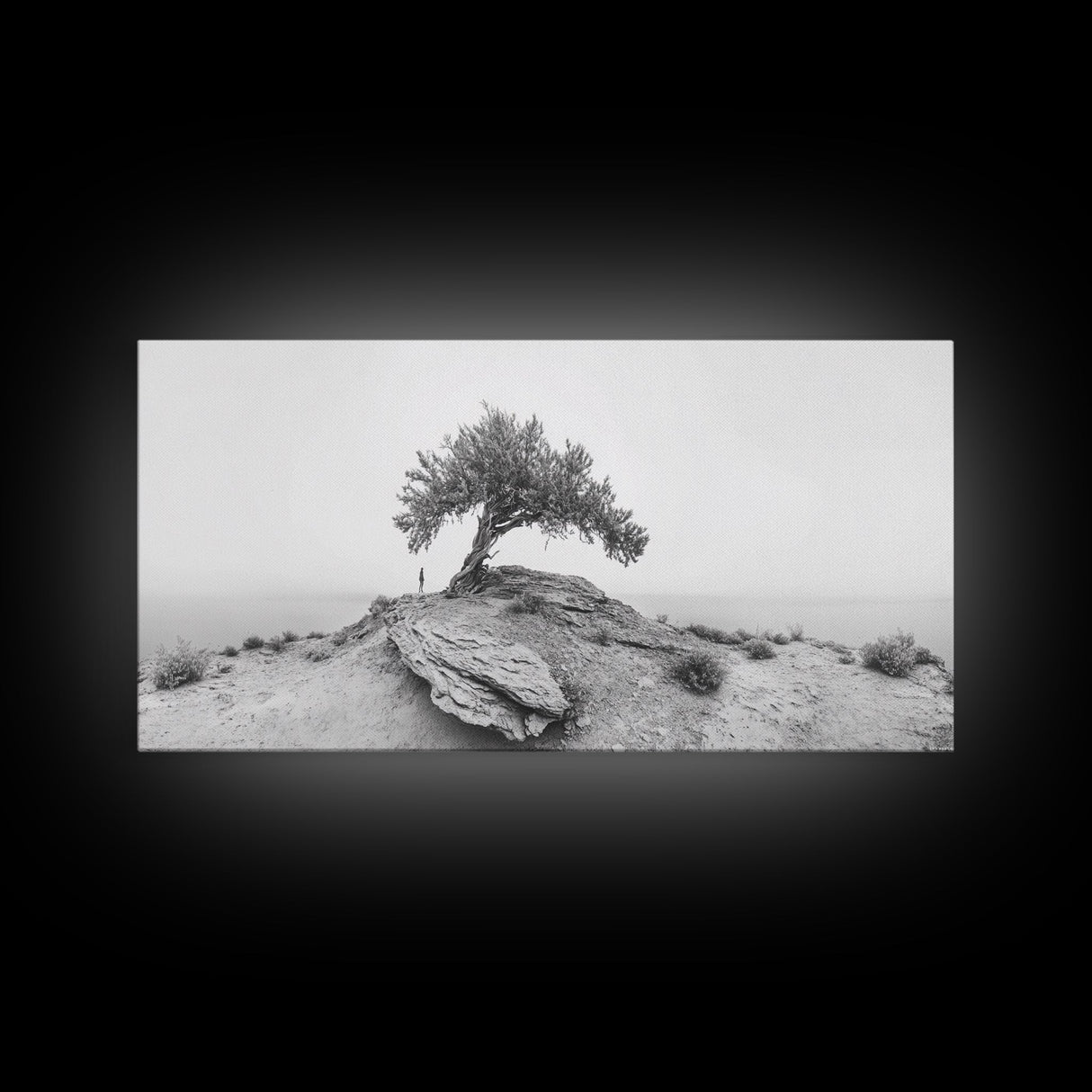 Solitary Tree, Minimalist Nature, Desert Landscape, Canvas Print, Modern Home Decor, Neutral Wall Art, Entryway Accent, Calm Mood Art