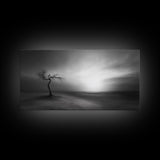 Lonely Tree, Dramatic Desert, Emotional Landscape, Framed Canvas Print, Bedroom Wall Art, Black White Decor, Surreal Art Vibes