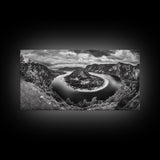 River Bend Landscape, Mountain View Aerial, Nature Panorama Scene, Framed Canvas Print, Cabin Wall Art, Adventure Boho Art, Living Room Wall Art