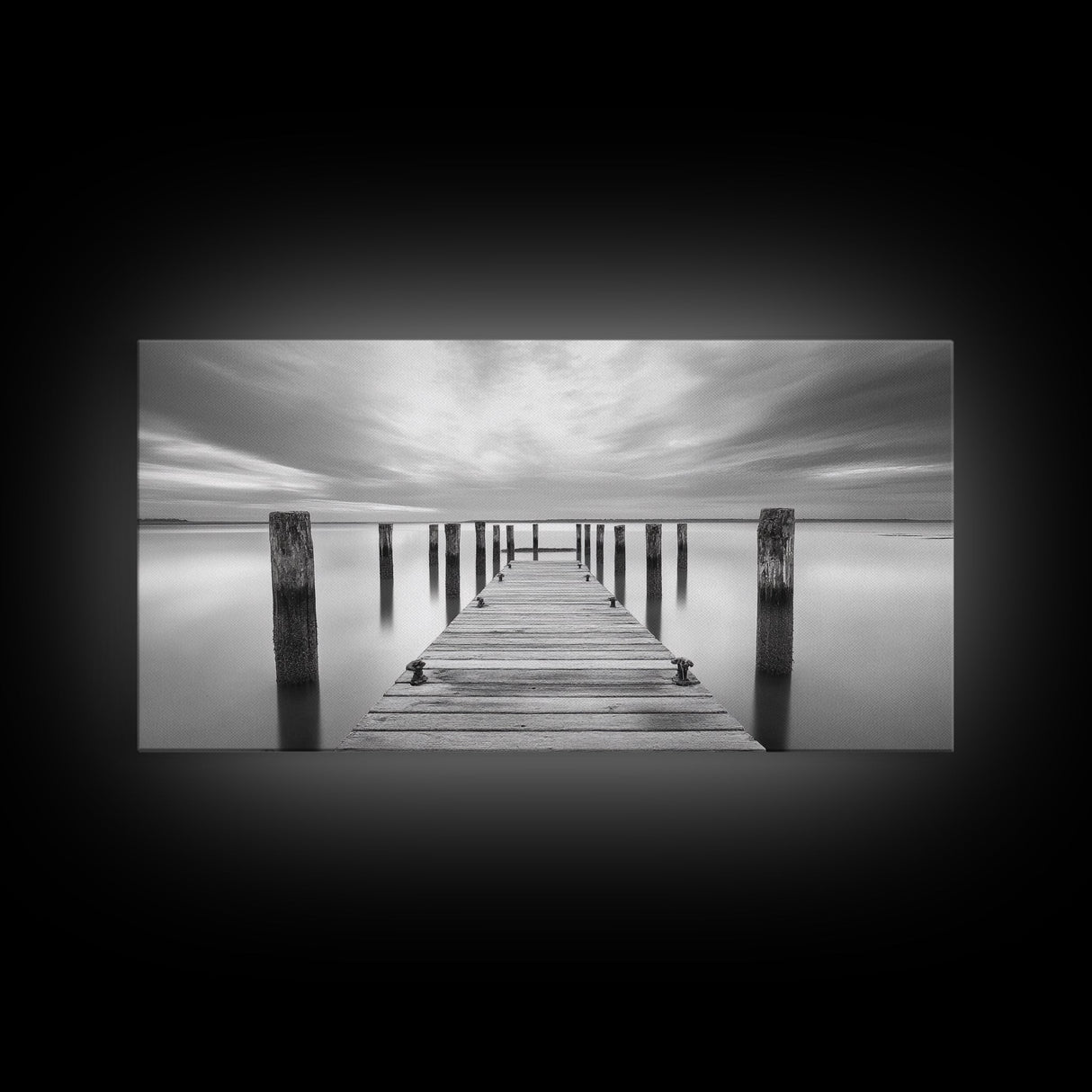 Wooden Dock Scene, Peaceful Lake Sunset, Minimalist Waterfront, Canvas Print, Zen Bedroom Wall Art, Tranquil Meditation Decor