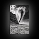 Tornado Beach Scene, Stormy Skies, Black and White Drama, Nature Photography, Framed Canvas Print, Office Wall Art, Moody Minimalist Decor