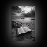 Book Beach Twilight, Reading By Ocean, Literary Seascape, Canvas Print, Study Wall Art, Moody Literary Art, Minimalist Coastal Decor