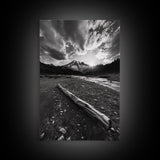 Mountain Sunrise Drift, Alpine Peak Glow, Majestic Morning View, Framed Canvas Print, Entryway Wall Art, Moody Nature Decor, Cabin Style