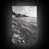 Pebble Beach, Tranquil Coastline, Coastal Stones, Sunrise Shore, Canvas Print, Bathroom Wall Art, Ocean Photography, Beach House Decor