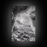 Ice Cave Opening, Winter Wonderland, Arctic Light, Framed Canvas Print, Bedroom Wall Art, Nordic Landscape, Minimalist Winter Art