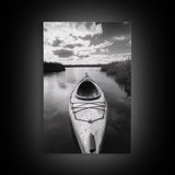 Kayak Lake View, Serene Water Landscape, Outdoor Adventure Art, Canvas Print, Cabin Wall Decor, Nature Lover Gift, Minimalist Water Art