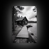 Lake Cabin Path, Nordic Forest Retreat, Nature Escape, Canvas Print, Cozy Wall Art, Scandinavian Decor, Fall Rustic Living Room Art