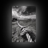 Nautical Rope Knot, Coastal Texture, Ocean Breeze, Framed Canvas Print, Beach House Wall Art, Rustic Nautical Decor, Minimalist Style