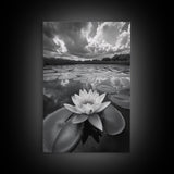 Tranquil Lotus, Cloud Reflections, Water Lily Pond, Framed Canvas Print, Zen Wall Art, Spa Bathroom Decor, Modern Nature Photography