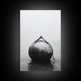 Buoy Stillness, Ocean Fog, Minimal Water, Framed Canvas Print, Nautical Wall Art, Bathroom Decor, Calm Coastal Black and White Art