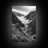 Foggy Mountain Valley, Nature Escape, Serene Wall Art, Framed Canvas Print, Adventure Photography, Cabin Autumn Decor