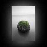 Moss Rock Minimal, Green Accent Art, Coastal Zen Decor, Framed Canvas Print, Modern Neutral Room, Nature Wall Aesthetic