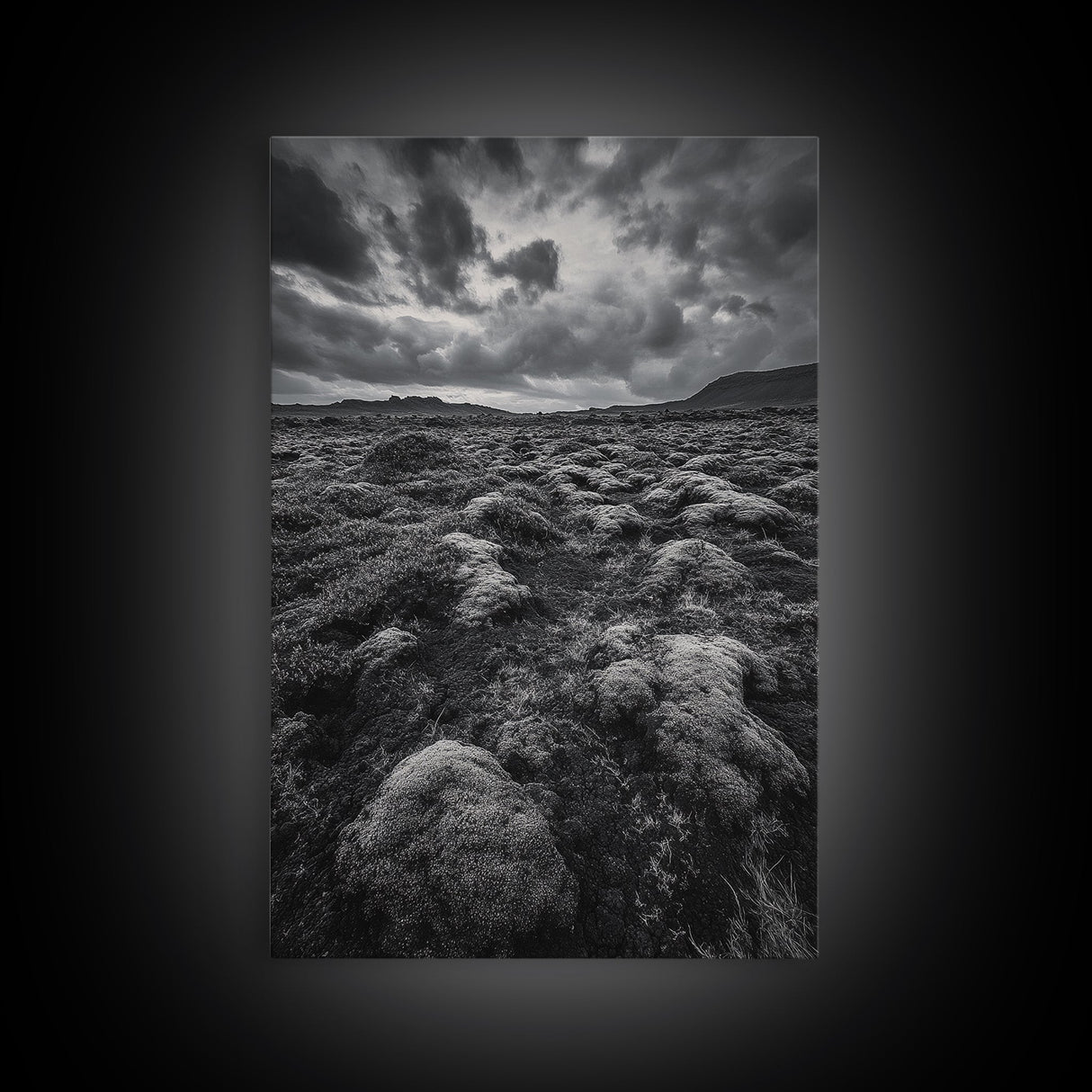 Moss Covered Lava, Iceland Landscape, Moody Nature Scene, Framed Canvas Print, Fall Rustic Decor, Earth Tone Wall Art
