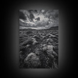 Moss Covered Lava, Iceland Landscape, Moody Nature Scene, Framed Canvas Print, Fall Rustic Decor, Earth Tone Wall Art