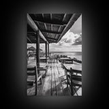 Seaside Café, Coastal Patio, Ocean View, Canvas Print, Rustic Kitchen Wall Art, Tropical Dining Decor, Travel Lifestyle Art
