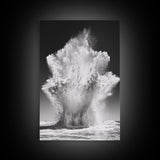 Ocean Splash, Water Explosion, Sea Power, Canvas Print, Bathroom Wall Art, Black and White Abstract Art, Coastal Modern Decor