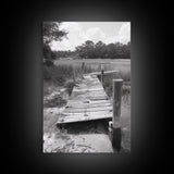Marsh Dock, Southern Nature, Weathered Pier, Framed Canvas Print, Guest Room Wall Art, Rural Landscape, Fall Wall Art, Country Style