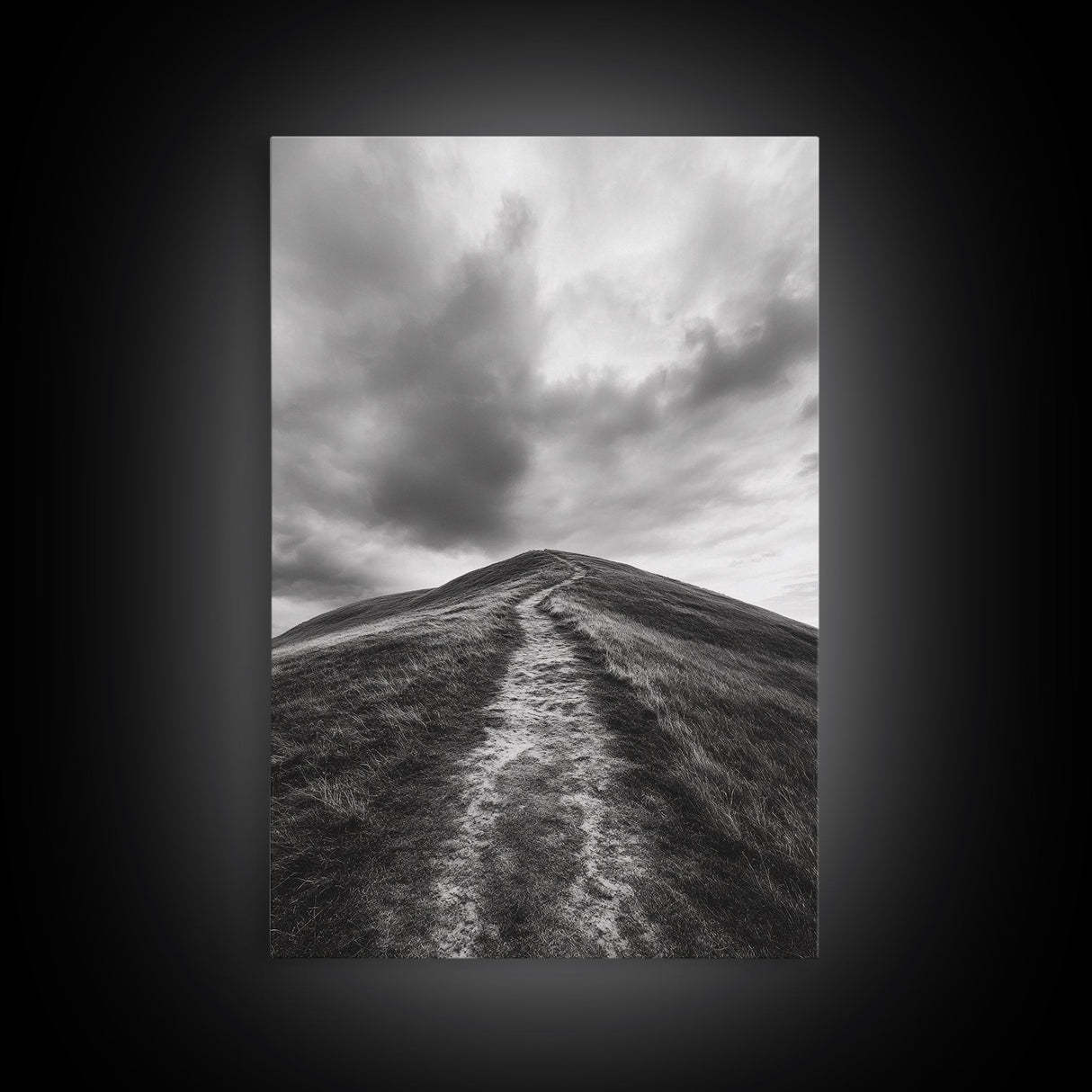 Winding Path, Hilltop View, Cloudy Horizon, Minimalist Landscape, Canvas Print, Bedroom Wall Art, Serene Decor, Fall Art Piece