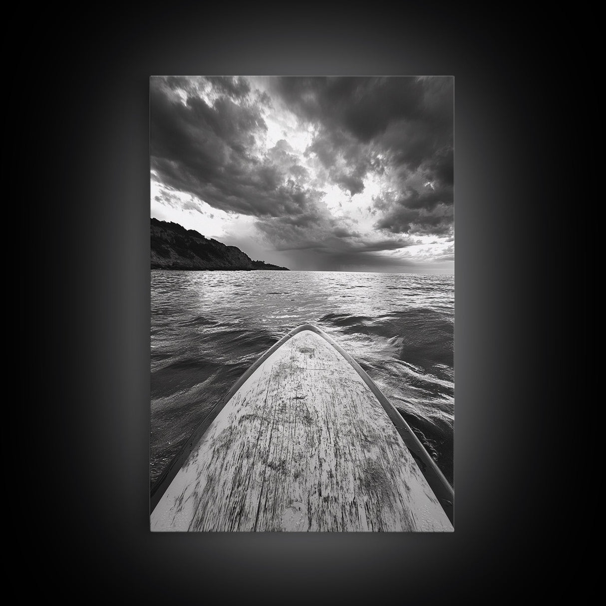 Stormy Sea, Paddle Board, Dramatic Sky, Ocean Adventure, Framed Canvas Print, Den Wall Art, Nautical Minimalist Decor, bedroom wall art