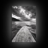 Stormy Sea, Paddle Board, Dramatic Sky, Ocean Adventure, Framed Canvas Print, Den Wall Art, Nautical Minimalist Decor, bedroom wall art