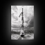 Coastal Totem, Beach Symbol, Stormy Horizon, Framed Canvas Print, nautical art, entryway decor, tribal coastal artwork, Modern Loft Decor