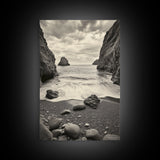 Secluded Cove, Rocky Shoreline, Ocean Retreat, Canvas Print, neutral beach art, living room decor, coastal nature photography