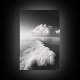 Ocean Wake, Cloud Horizon, Surreal Seascape, Framed Canvas Print, Dreamy Black White Wall Art, Bathroom Decor, Coastal Fantasy Art