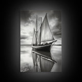 Sailboat Reflections, Calm Waters, Stormy Sky, Canvas Print, Nautical Wall Art, Office or Den Decor, Classic Maritime Photography