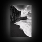 Ocean Cliffs, Black Sand, Moody Coast, Rugged Shoreline, Framed Canvas Print, Icelandic Wall Art, Adventure Decor, Modern Nature Art