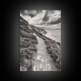 Cliffside Path, Coastal Trail, Ocean Escape, Canvas Print, Moody Landscape Wall Art, Living Room Decor, Adventure Travel Aesthetic