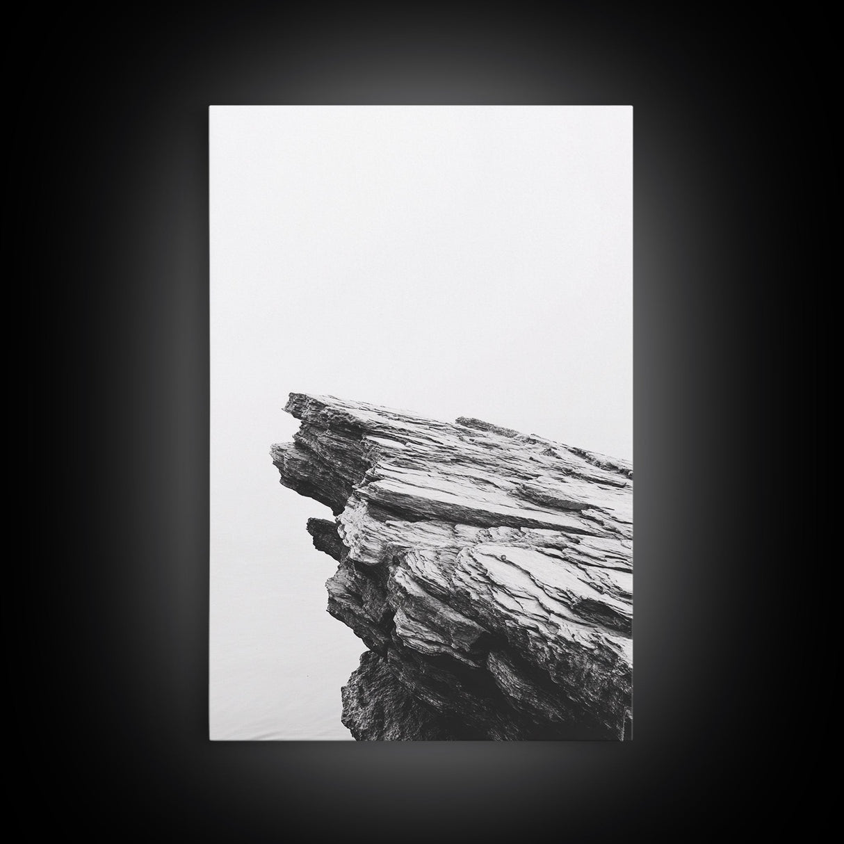 Weathered Cliffside, Coastal Rock, Modern Minimalism, Nature Decor, Framed Canvas Print, Neutral Tones, Office Wall Art, Beachy Aesthetic