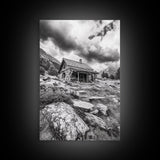 Rustic Cabin, Mountain Hideaway, Stormy Sky, Nature Lodge Decor, Framed Canvas Print, Autumn Vibes, Cozy Wall Art, Rustic Home Style