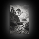 Seastack View, Dramatic Cliff, Ocean Rock Formations, Coastal Drama, Framed Canvas Print, Living Room Wall Art, Natural Scenic Decor