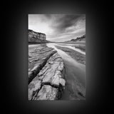 Eroded Riverbed, Desert Rock, Serene Canyon, Long Exposure, Framed Canvas Print, Earth Tones, Dining Room Decor, Nature Inspired