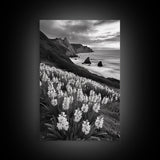 Coastal Blooms, Ocean Cliffs, Seaside Flowers, Canvas Print, Nature Photography, Living Room Art, Modern Coastal Wall Decor, Spring Vibes