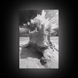 Sand Castle, Beach Fantasy, Dramatic Sky, Coastal Fortress, Framed Canvas Print, whimsical decor, kids room wall art, fairytale beach scene