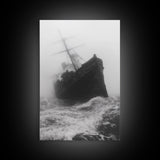 Haunted Ship, Foggy Sea, Maritime Ghost, Canvas Print, Nautical Wall Art, Pirate Ship Aesthetic, Halloween or Fall Home Decor