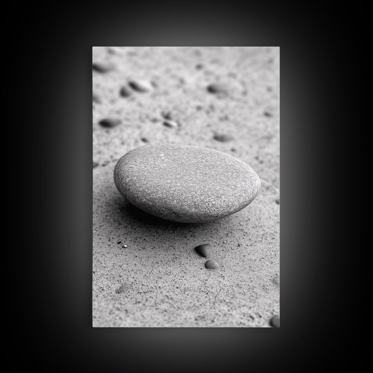 Smooth Beach Stone, Minimalist Sand Texture, Natural Balance, Canvas Print, Spa Room Wall Art, Calm Earthy Interior Style