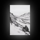Snowy Canyon, Winter Valley, Frozen Landscape, Framed Canvas Print, Minimalist Wall Art, Neutral Living Room or Office Decor