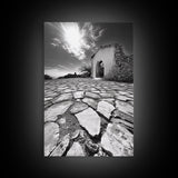 Desert Archway, Stone Ruins, Sunny Sky, Canvas Print, Rustic Travel Wall Art, Mediterranean Decor, Minimalist Earthy Aesthetic