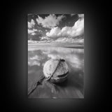 Washed buoy shore, coastal solitude, beach reflections, nautical simplicity, Framed Canvas Print, guest room art, seaside rustic wall decor